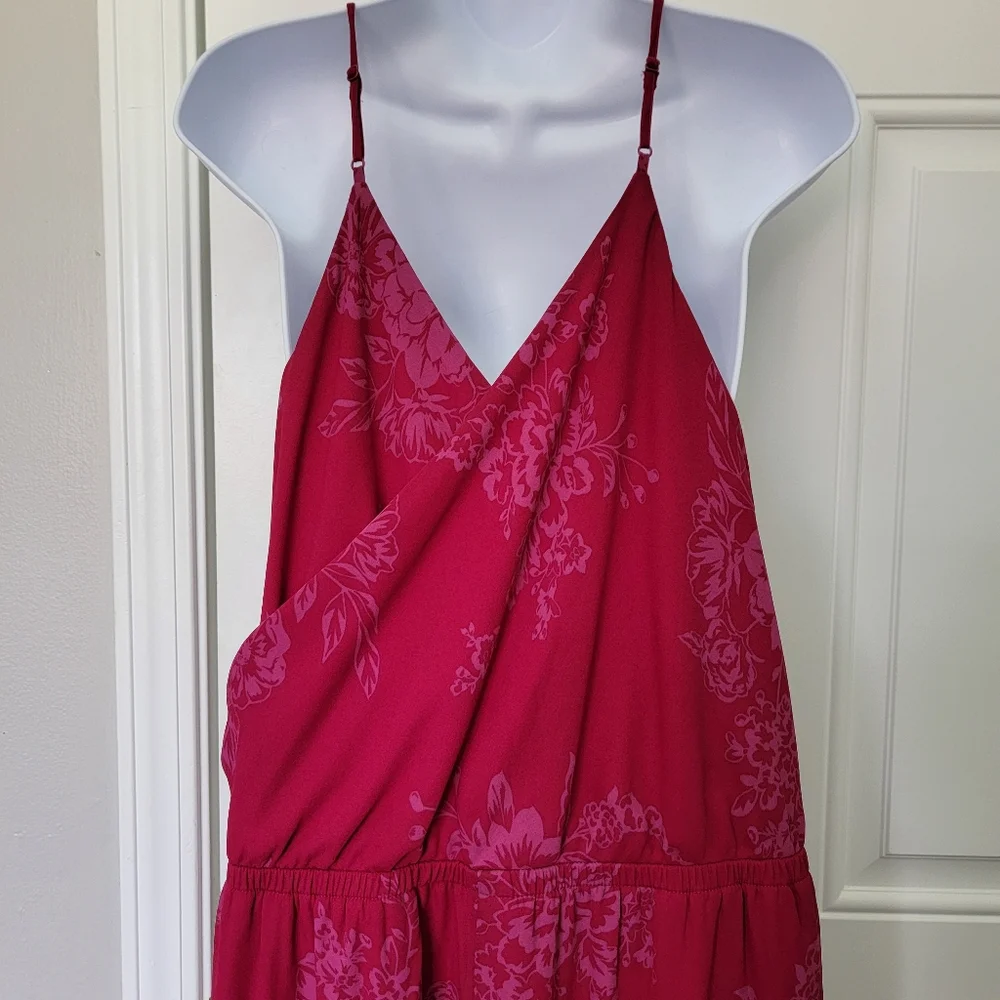 Express Sleeveless Front Tie Wide Leg Jumpsuit Magenta Purple Floral XL - Picture 6 of 11